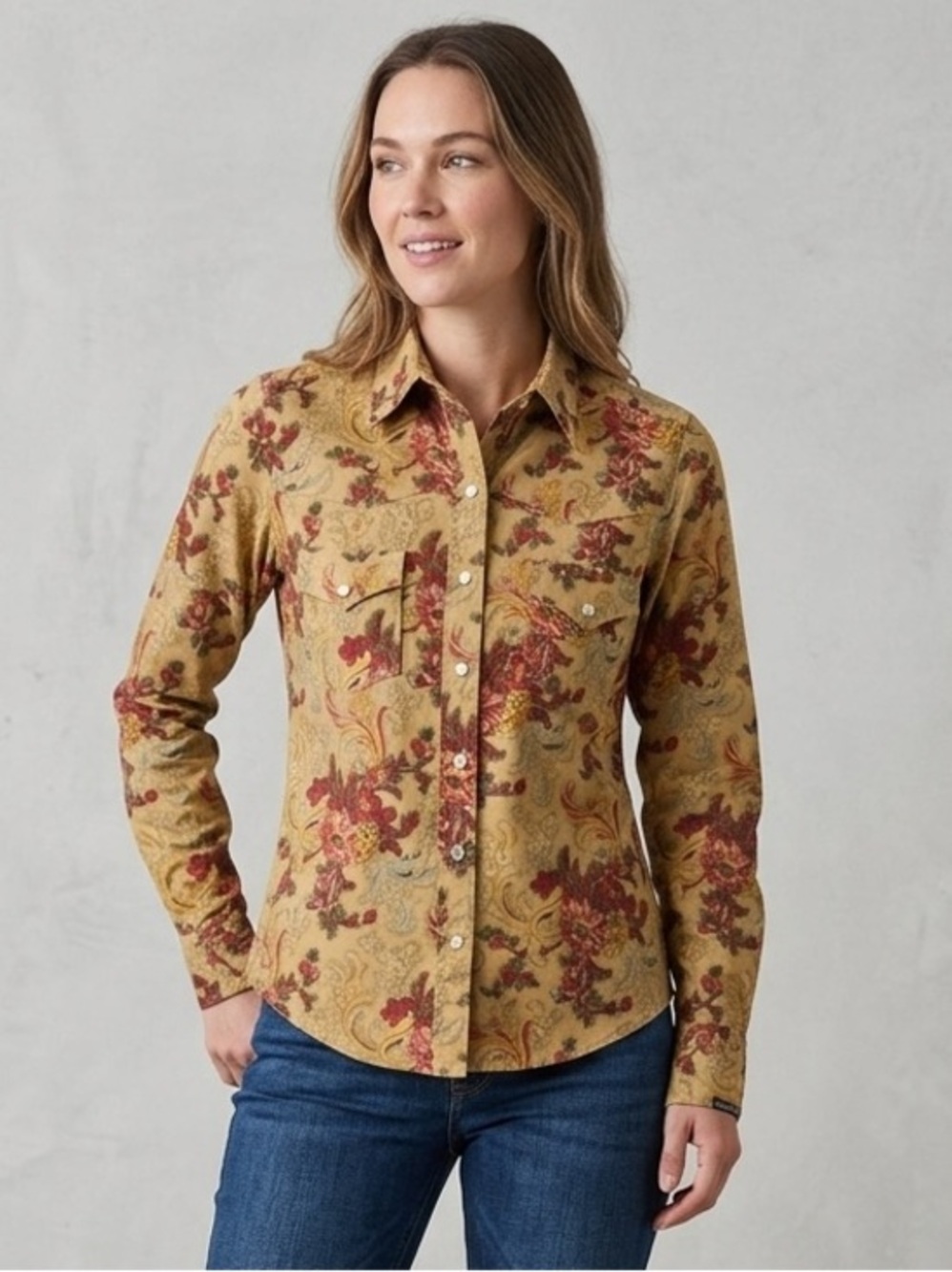 Vintage Women’s 90s Rockies Floral Paisley Western Pearl Snap Shirt size Small